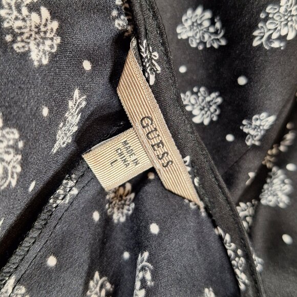 Guess Elegant Floral Lace Black White Satin Button Up Blouse with Belt L - Picture 4 of 4